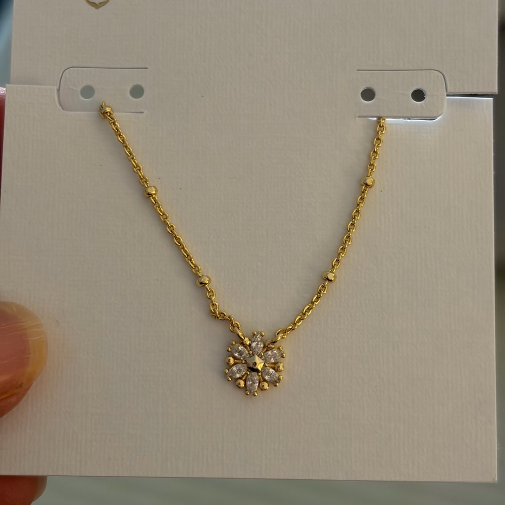Kendra Scott Gold-Tone Floral Pendant Necklace with Clear Stones